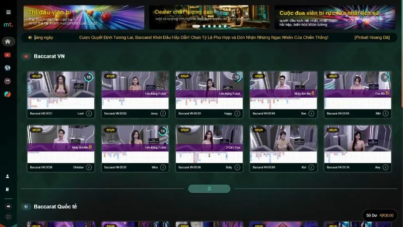 Sảnh MT Casino thiết kế giao diện đẹp, sang trọng