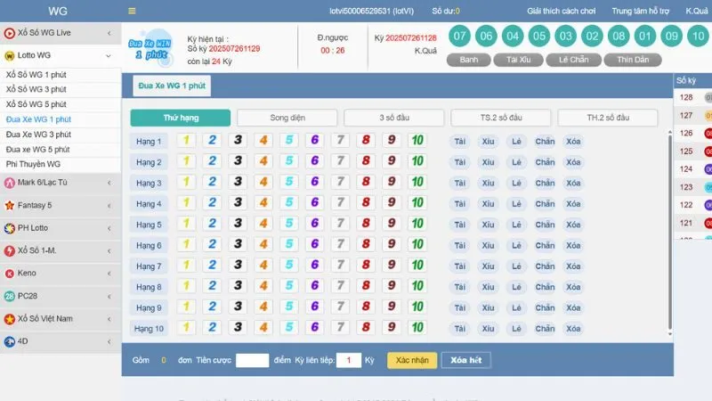 Sảnh WG_LOTTERY mang đậm phong cách châu Á