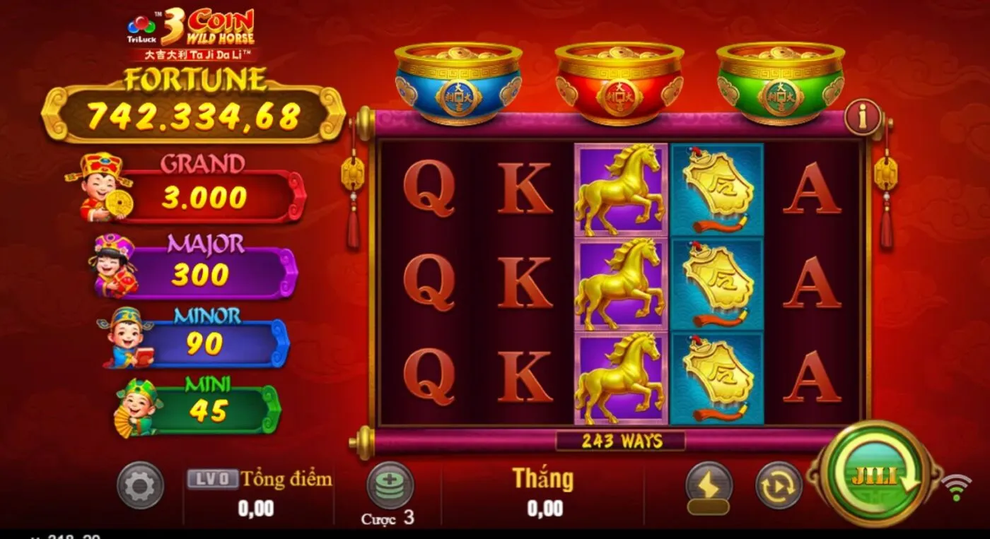Nổ hũ 3 Đồng Xu Ngựa Hoang 78win