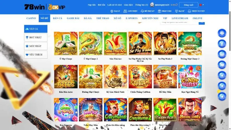 Đa dạng các thể loại game nổ hũ tại 78win
